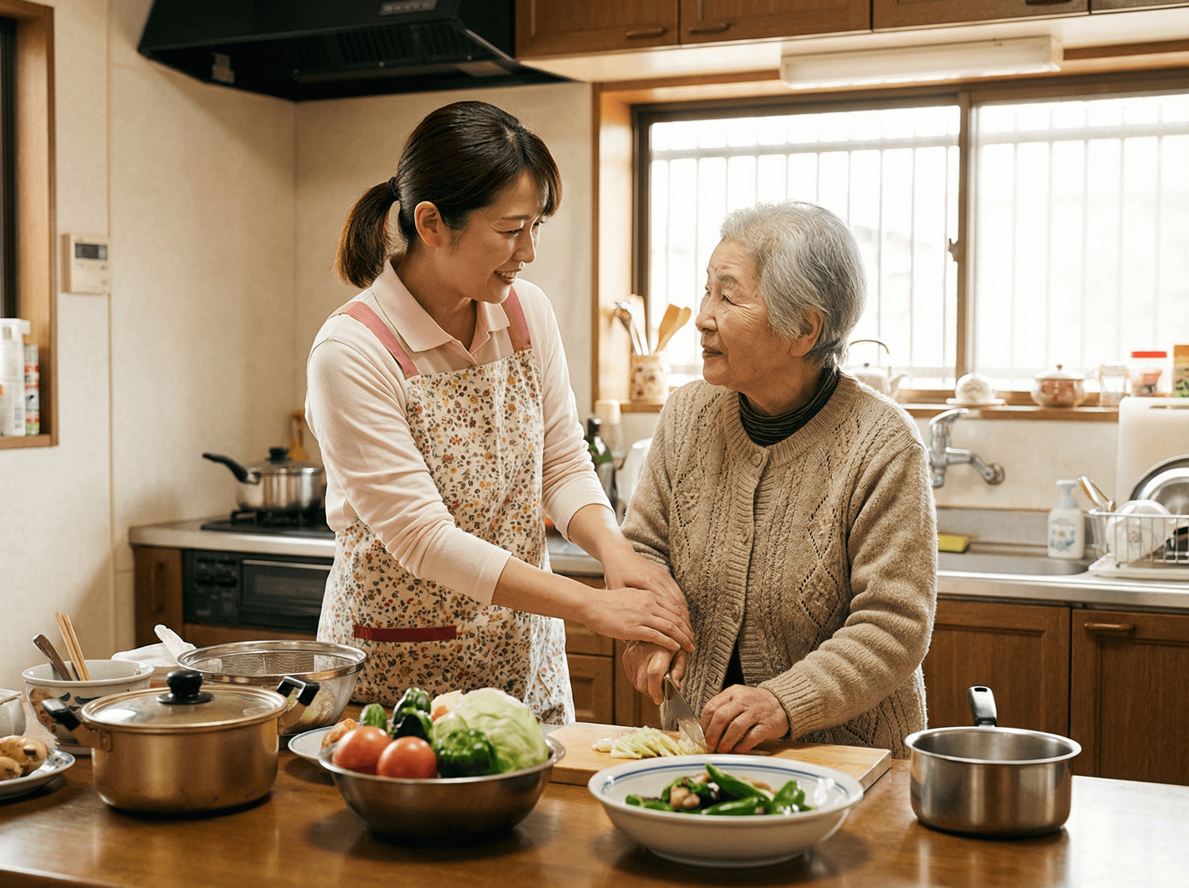家庭的な雰囲気のリビングで穏やかに過ごす入居者の様子